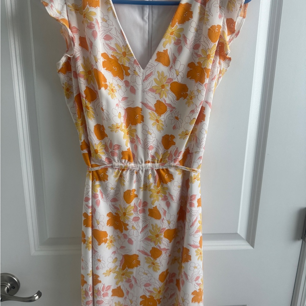LOFT Floral Dress with Orange and Pink Blooms